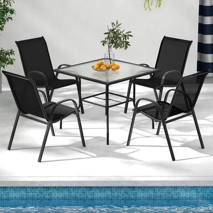 Tangkula Patio Dining Chairs Set of 4, Outdoor Stackable All Weather Heavy Duty Dining Chairs Set with Armrests, Support 330 LBS, for Poolside, Backyard, Garden, Deck, Front Porch (Brown)