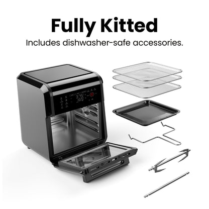 CHEFMAN Multifunctional Digital Air Fryer+ Rotisserie, Dehydrator, Convection Oven, 17 Touch Screen Presets Fry, Roast, Dehydrate, Bake, XL 10L Family Size, Auto Shutoff, Large Easy-View Window, Black