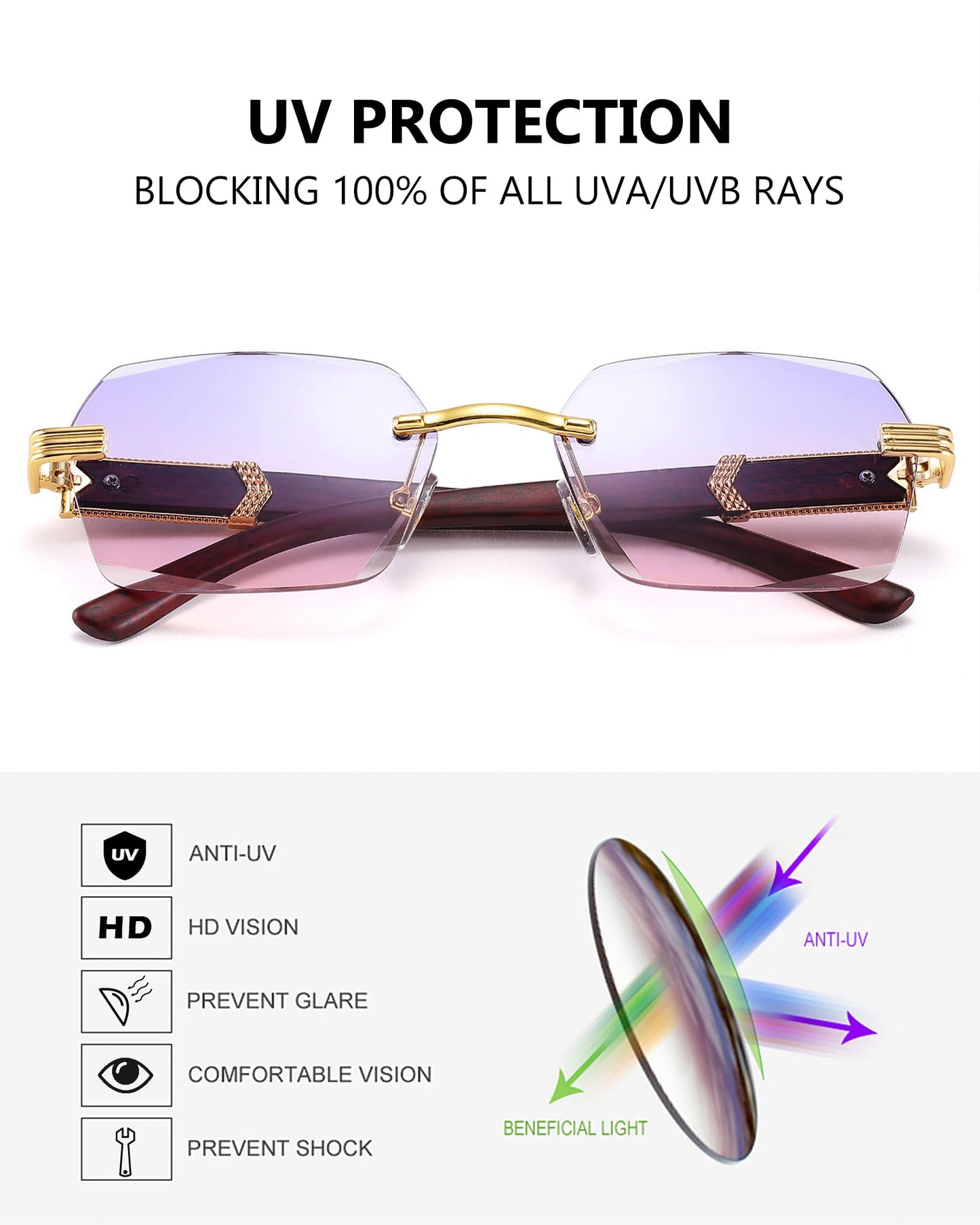 Pro Acme Rimless Rectangle Sunglasses for Men Women Hexagon Shade Eyewear Frameless y2k Glasses