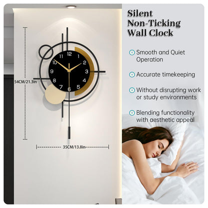 Wall Clock Decorative Large Modern Wall Clock Silent Non-Ticking Battery Operated Gold Unique Pendulum Clock for Living Room,Bedroom,Office,Kitchen,Bathroom,Wall Decor 13.8x21.9in