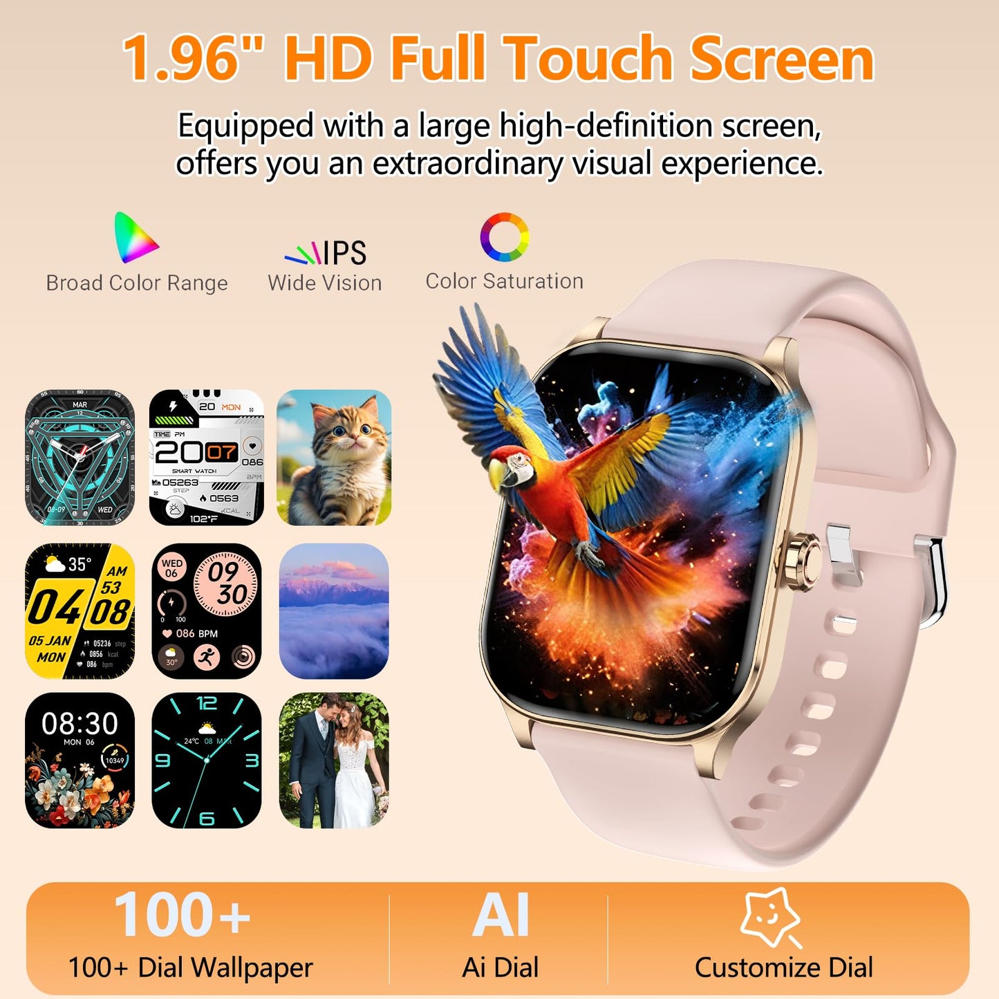Smart Watch for Women Men, GPS Smartwatches with Heart Rate/SpO2/Sleep/Stress Monitor, 100+ Sports Fitness Watches, IP68 Waterproof Activity Tracker for Android/ iOS Phone (Silver, 1.96"_GPS+Map)