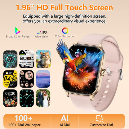 Smart Watch for Women Men, GPS Smartwatches with Heart Rate/SpO2/Sleep/Stress Monitor, 100+ Sports Fitness Watches, IP68 Waterproof Activity Tracker for Android/ iOS Phone (Silver, 1.96"_GPS+Map)