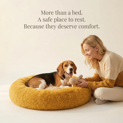 Small Calming Dogs Bed for Small Dogs Anti-Anxiety Machine Washable Fluffy Luxury Anti-Slip Waterproof Mute Base Warming Cozy Soft Pet Puppy Round Bed
