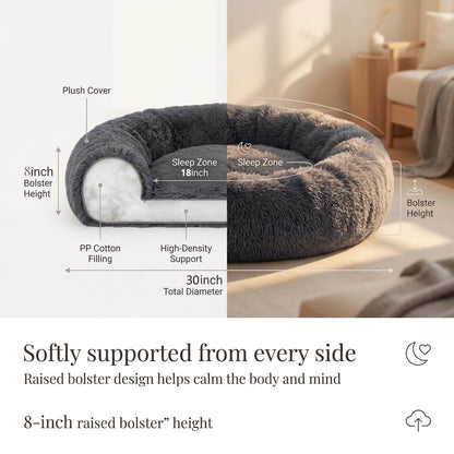 Small Calming Dogs Bed for Small Dogs Anti-Anxiety Machine Washable Fluffy Luxury Anti-Slip Waterproof Mute Base Warming Cozy Soft Pet Puppy Round Bed