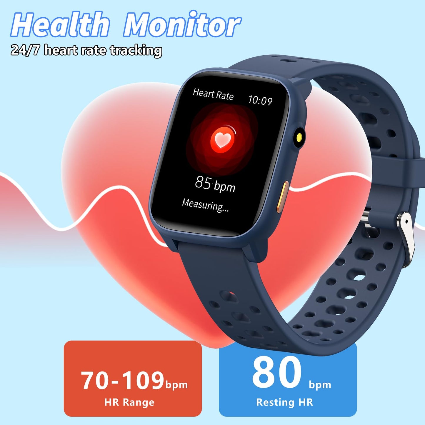Smart Watch for Kids with 12 Puzzle Games, 1.83" Fitness Tracker Watch Heart Rate Sleep Monitor, Pedometer, Alarm Clock, Flashlight, Gift for 6-12 Year Old Boys Girls