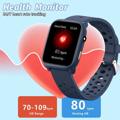 Smart Watch for Kids with 12 Puzzle Games, 1.83" Fitness Tracker Watch Heart Rate Sleep Monitor, Pedometer, Alarm Clock, Flashlight, Gift for 6-12 Year Old Boys Girls