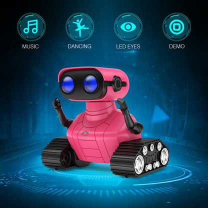 ALLCELE Girls Robot Toy, Rechargeable RC Robot for Kids, Remote Control Toy with Music and LED Eyes, Gift for Children Age 3 Years and Up - Pink