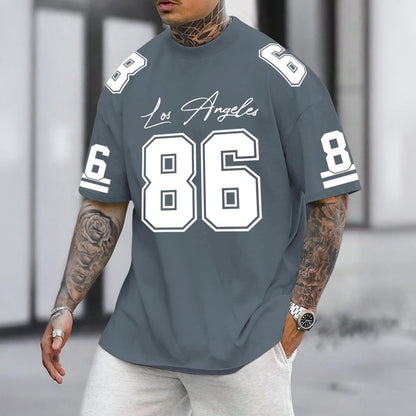 Graphic Tees Men Oversized Streetwear Tshirts for Men Number Los Angeles Print Jerseys Shirt Casual Tee Top