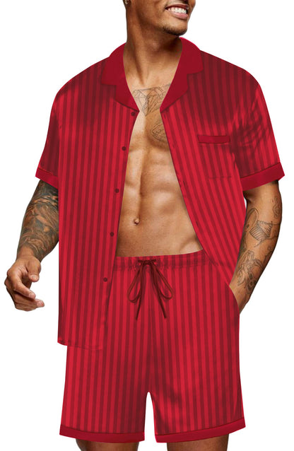 Ekouaer Men Satin Silk Pajamas Set with Pockets Sleepwear Shorts Satin Summer Loungewear 2 Piece Button Down Set S-3XL