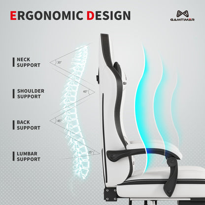 Gamtimer Gaming Chair with Footrest, Ergonomic Computer Chair, PU Breathable Material with Headrest and Lumbar Support, Suitable for Silla Gamer and Adults（Grey）