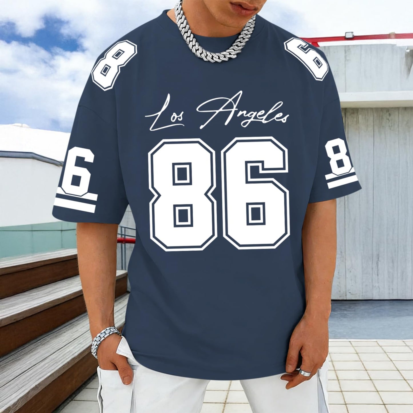 Graphic Tees Men Oversized Streetwear Tshirts for Men Number Los Angeles Print Jerseys Shirt Casual Tee Top