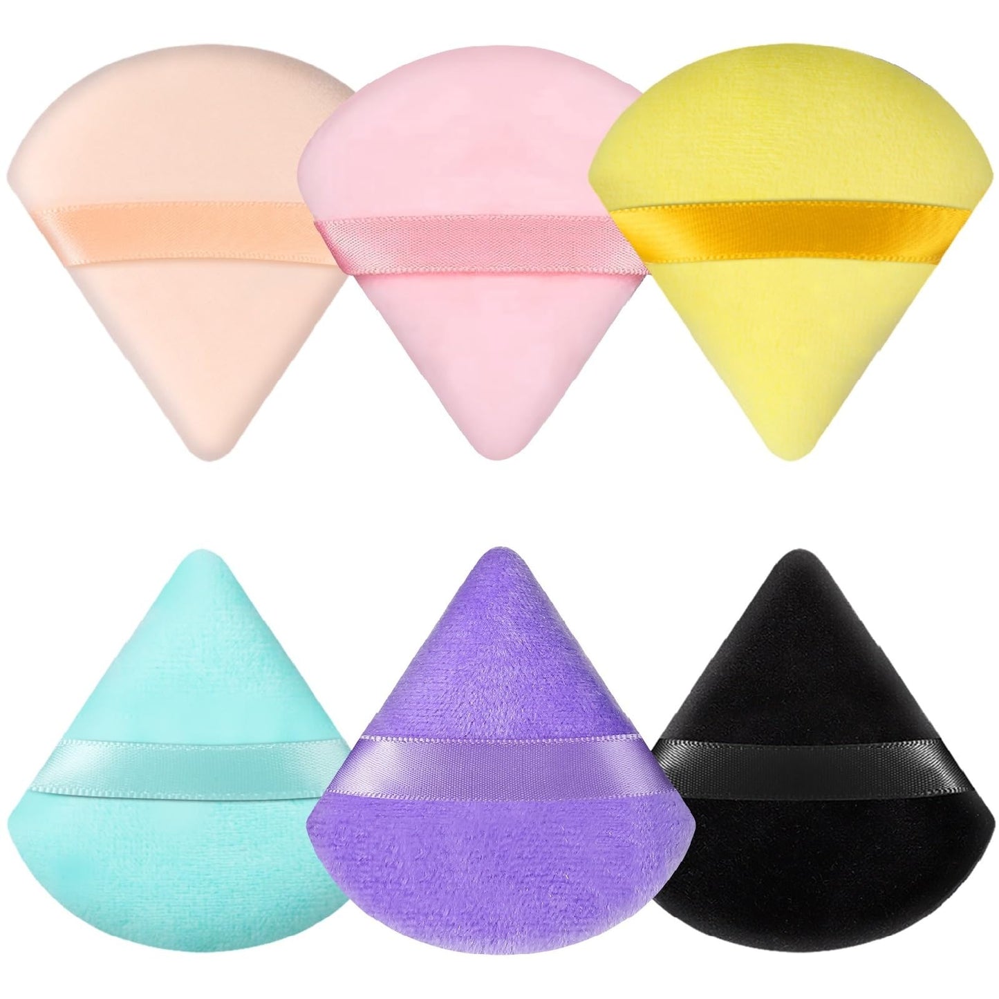 Pimoys 6 Pieces Powder Puff, Face Makeup Sponge Soft Velour Triangle Powder Puffs Beauty Sponge for Loose Powder (Black, Pink)