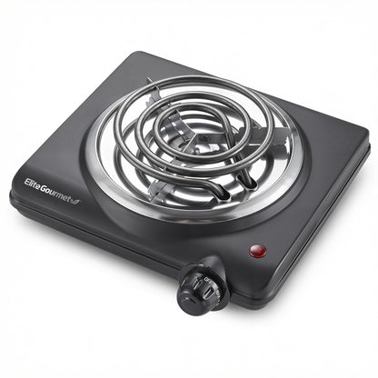 Elite Gourmet EDB-302BF# Countertop Double Cast Iron Burner, 1500 Watts Electric Hot Plate, Temperature Controls, Power Indicator Lights, Easy to Clean, Black