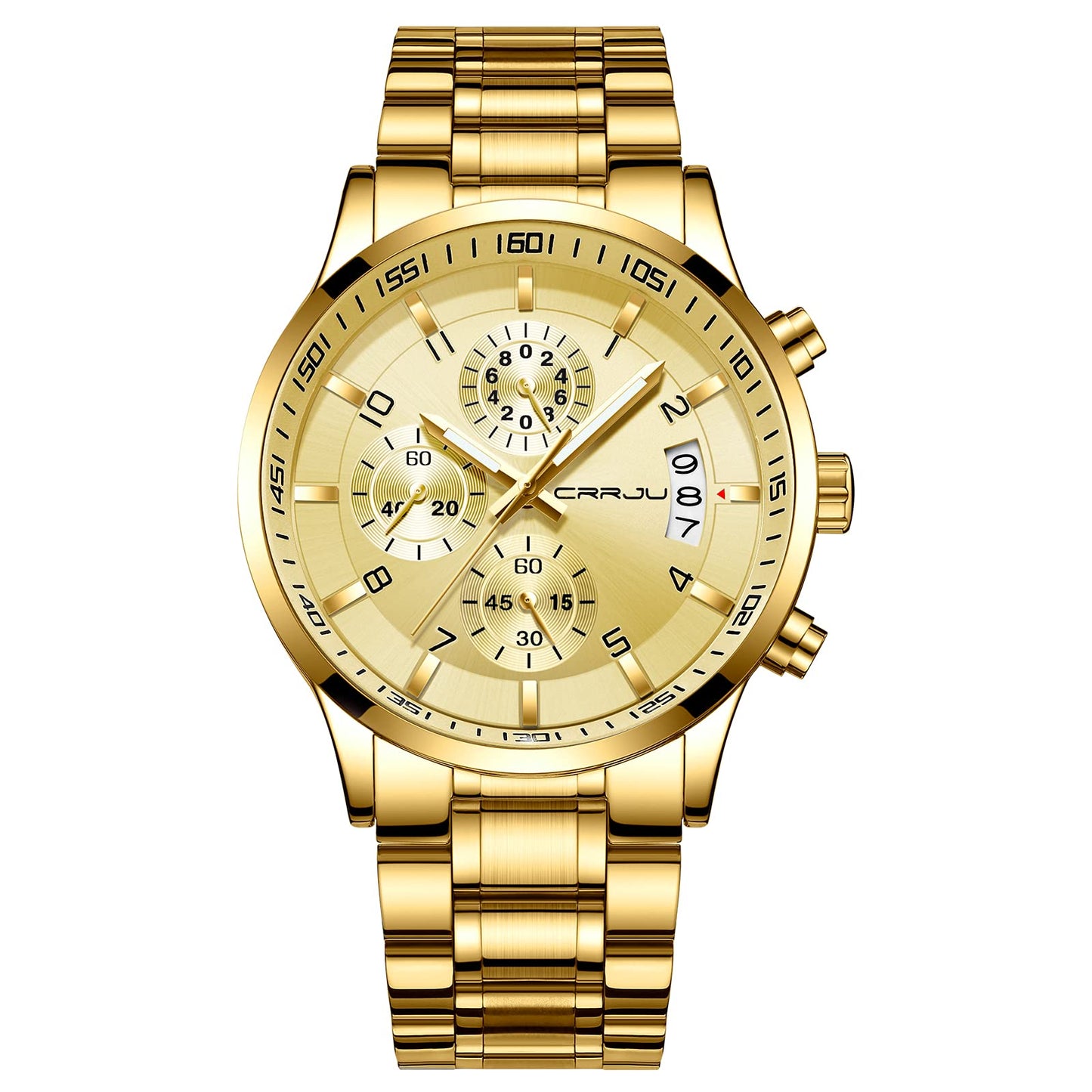CRRJU Men's Fashion Stainless Steel Watches Date Waterproof Chronograph Wristwatches,Black Steel Band Waterproof Quartz Watch for Men