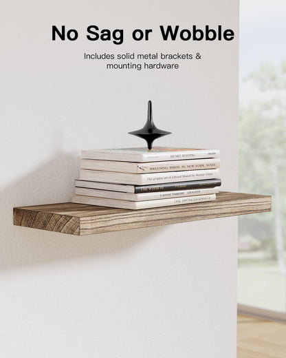 AMADA HOMEFURNISHING Floating Shelves, Paulownia Wood Wall Shelves for Bathroom/Living Room/Bedroom/Kitchen/Home Office, Natural Wood Floating Shelf for Home Storage & Organization, Set of 4, AMFS40BN