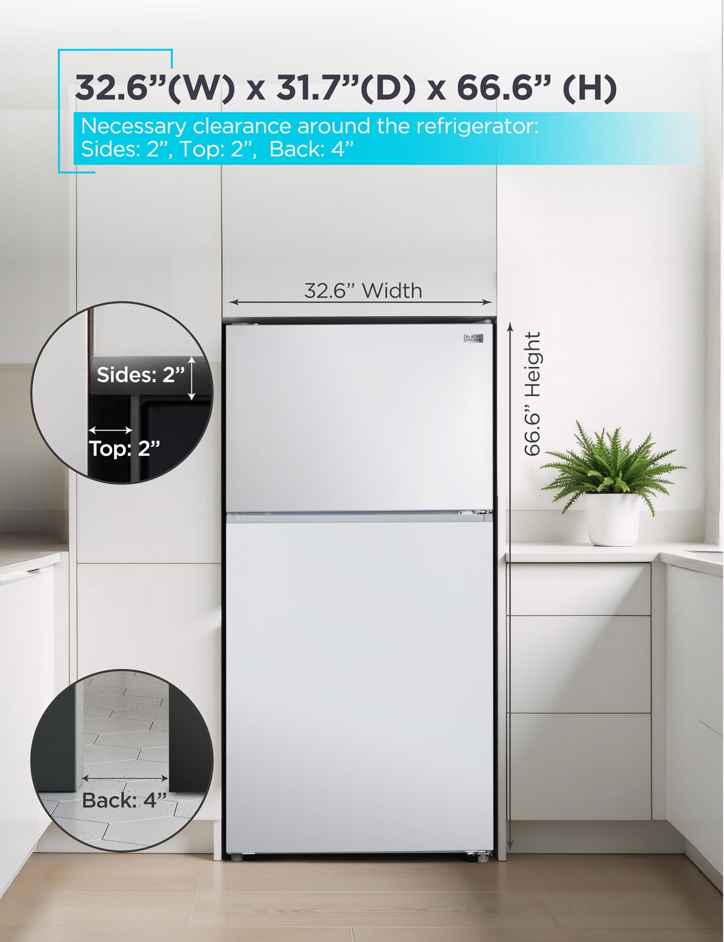 BLACK+DECKER 16.4 Cu. Ft. Top Mount Refrigerator with Freezer, 2 Door Refrigerator with Top Freezer and Separate Temperature Controls, Auto Defrost, BR1640KW, White