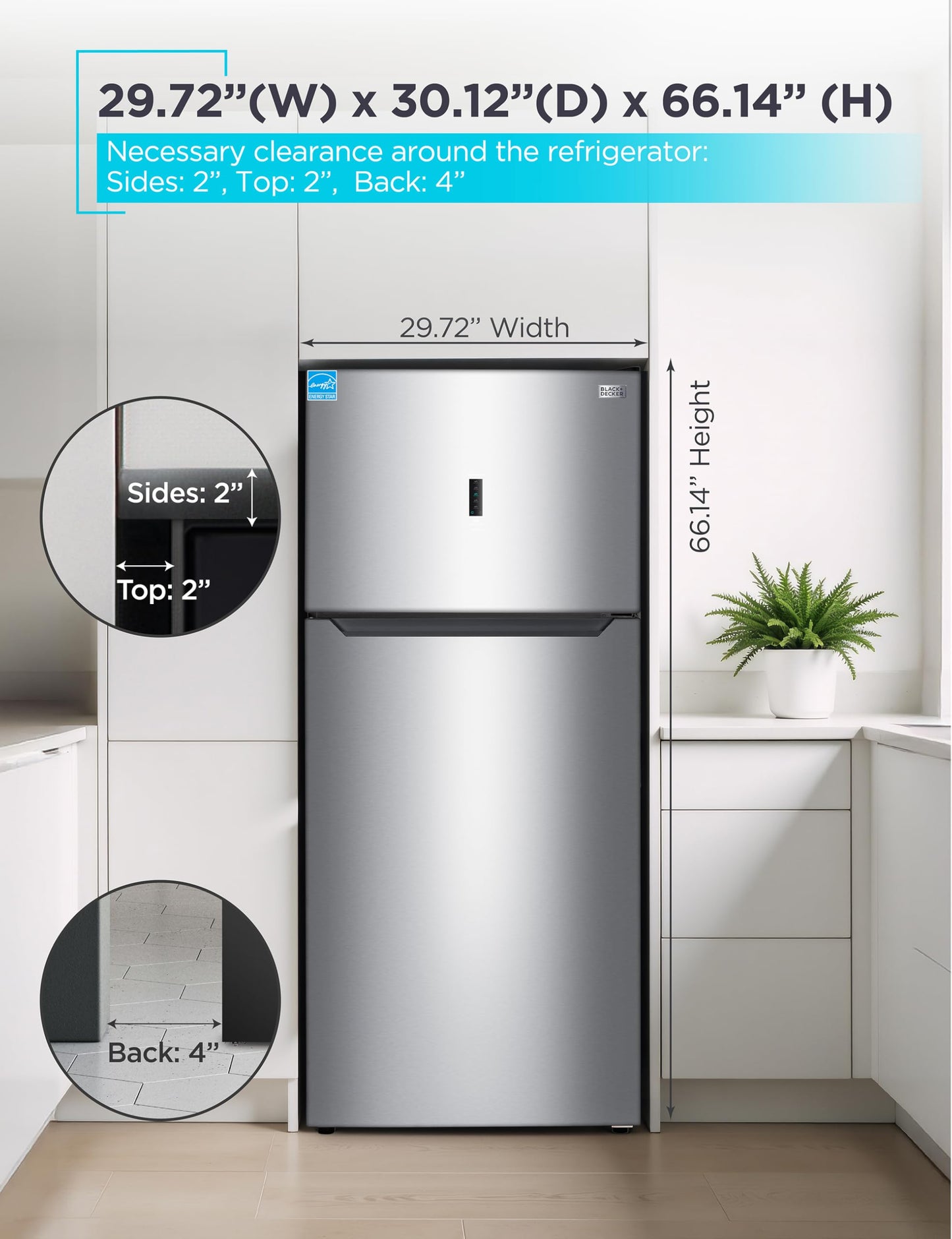 BLACK+DECKER 16.4 Cu. Ft. Top Mount Refrigerator with Freezer, 2 Door Refrigerator with Top Freezer and Separate Temperature Controls, Auto Defrost, BR1640KW, White