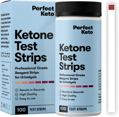 Perfect Keto Ketone Bundle — Exogenous Ketones Powder (Chocolate, 8.57 oz) + 100 ct Urine Ketone Test Strips — Keto Support & Monitoring Kit for Low Carb/Ketogenic Diets