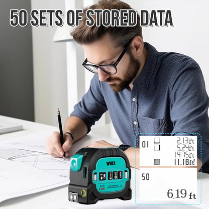 WIDX 3-in-1 Laser Tape Measure with Cross Line, 196ft Laser Rangefinder & 16ft Auto-Lock Tape Measure with Magnet, Laser Measuring Tape for in/Ft/M/Ft+n Unit, Linear/Area/Volume