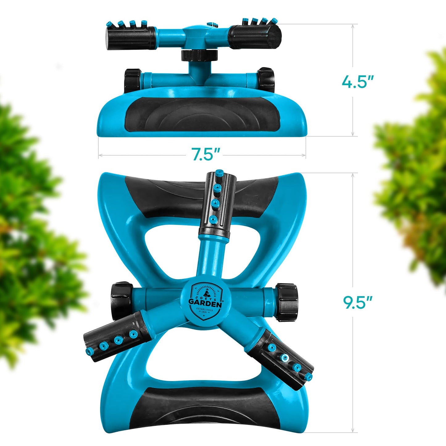 Joeys Sprinkler for Yard, Rotating Garden Sprinkler with 3 Adjustable Arms, Weighted Base, Expandable Connection, Lawn and Yard Sprinklers (Green)