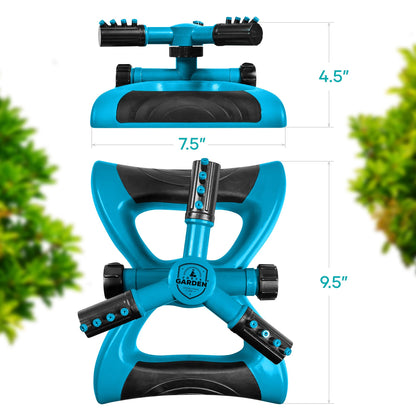 Joeys Sprinkler for Yard, Rotating Garden Sprinkler with 3 Adjustable Arms, Weighted Base, Expandable Connection, Lawn and Yard Sprinklers (Green)