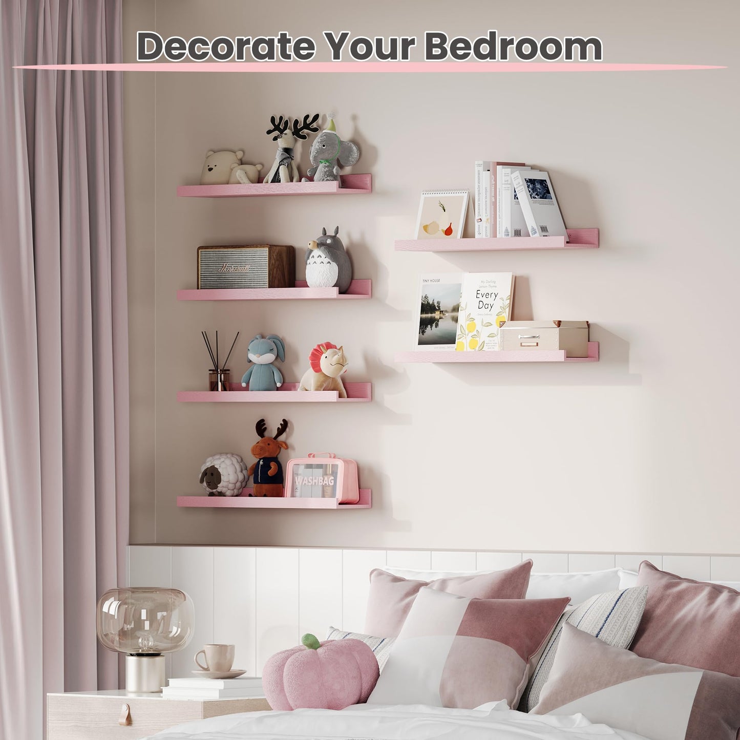 upsimples Floating Shelves for Wall, Wall Shelves for Decor Storage Set of 6, Wall Mounted Wood Shelf for Bedroom, Living Room, Bathroom, Kitchen, Picture Ledge Shelf, Black