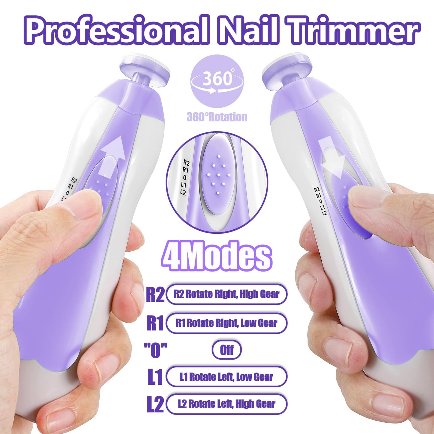 Electric Nail File Drill for Baby No Sharp Claws Hurt, 6 in 1 Safety Cutter Trimmer Clipper for Toes and Fingers (Blue)