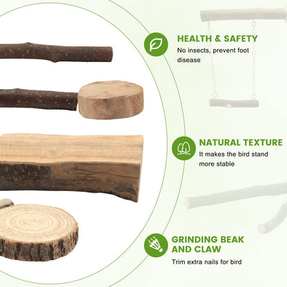 8 PCS Bird Perch Set for Cage - Natural Apple Wood Platforms & Hardwood Branches for Parakeets, Budgies, Cockatiels - Small Bird Habitat Gym, Climbing Stand & Safe Chew Toys