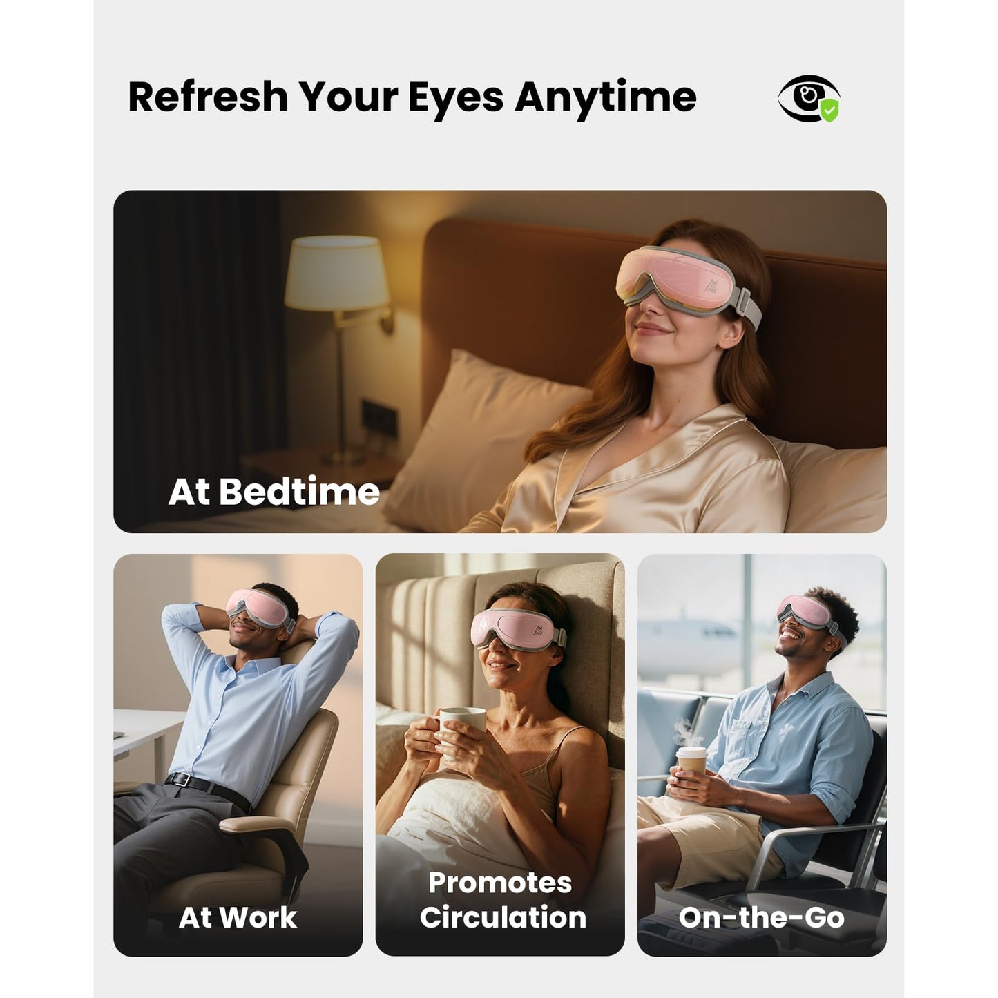 BOB AND BRAD Eye Massager with Heat FSA Eligible HSA, Birthday Gifts for Women Men Mom EyeOasis 2 Heated Eye Mask for Migraines with Music, Smart Migraine Massager for Dry Eyes Relief & Improve Sleep