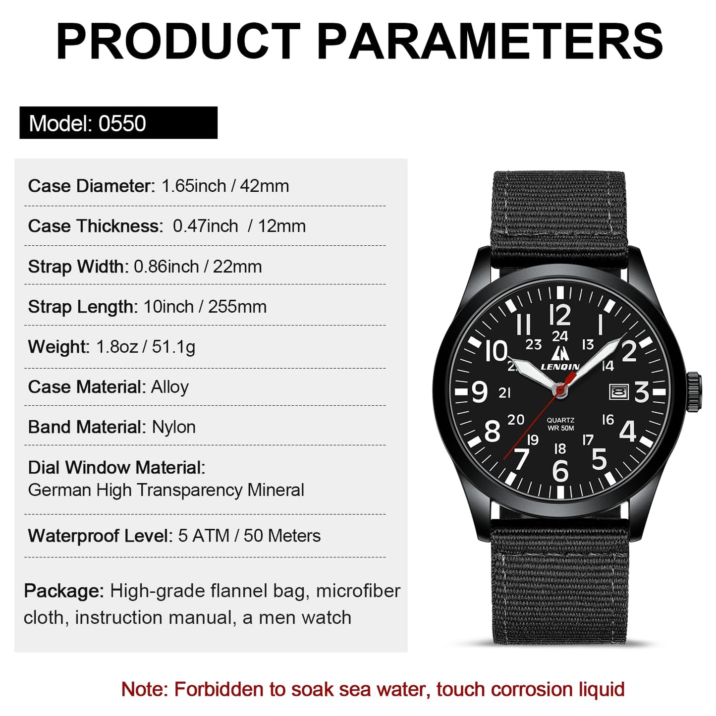 LN LENQIN Mens Watches Unisex Military Sport Nylon Strap Stylish Luminous Fashion Analog Quartz Watch for Men Waterproof Army Tactical Casual Wristwatch