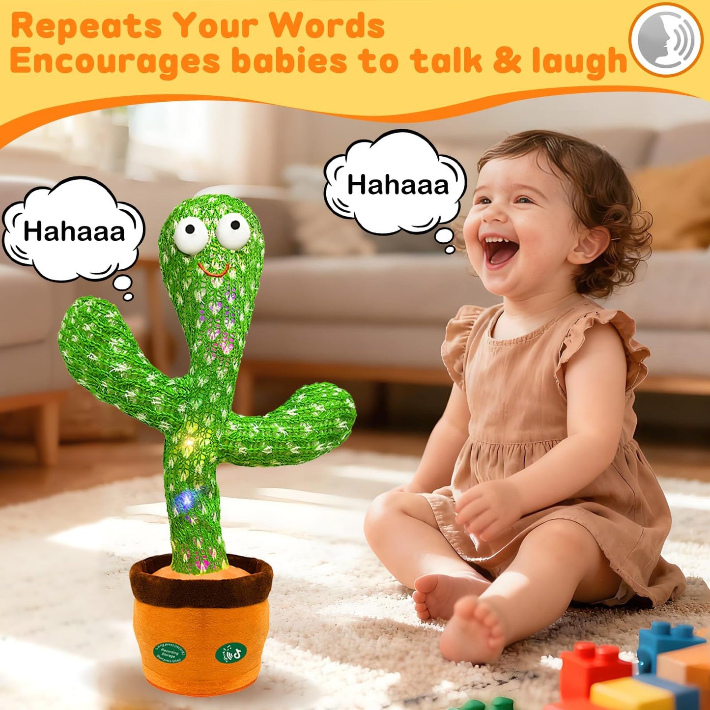 Hunfur Interactive Baby Toys Dancing Talking Cactus Toy,Funny Gift for Infant, Singing Record Repeat What You Say Light Up Toy for Toddler Boy Girl (Volume Adjustment)