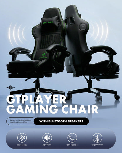 GTPLAYER Gaming Chair for Adults, Ergonomic Computer Game Chairs with Speakers, Footrest & Linkage Armrest, Reclining High Back Silla Gamer for Home Office, Ace Pro, Off-White