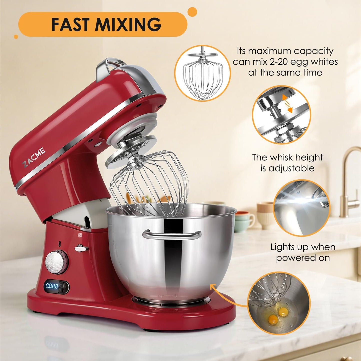 8.4QT Commercial Stand Mixer 800W with Aluminum Die Casting Meets the Standard of NSF/ANSI 8-2023, Mixers Kitchen Electric Stand Mixer with Stainless Steel 8L Bowl, Dough Hook, Whisk and Beater