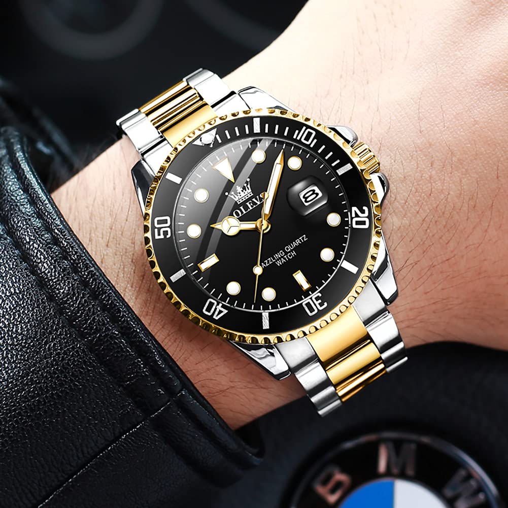 OLEVS Luxury Watches for Men Big Face Stainless Steel Business Dress Analog Quartz Watch with Day Waterproof Luminous Mens Wrist Watch