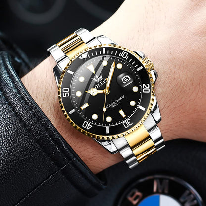 OLEVS Luxury Watches for Men Big Face Stainless Steel Business Dress Analog Quartz Watch with Day Waterproof Luminous Mens Wrist Watch