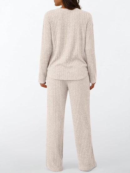 LILLUSORY Women's 2 Piece Matching Lounge Sets 2026 Trendy Fall Outfits | Long Sleeve Henley Top & Drawstring Wide Leg Pants with Pockets, Comfort Material, Travel Airport Vacation Cruise Sweat Suit