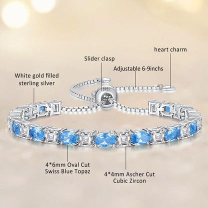 Sterling Silver Birthstone Bracelets for Women White Gold Tennis Bracelets Adjustable Chain 6-9 Inchs Jewelry Hypoallergenic Anniversary Birthday Gifts for Women Mom Wife Her