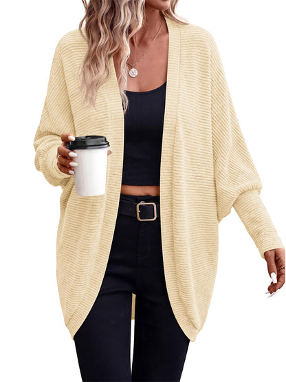 PRETTYGARDEN Batwing Long Sleeve Lightweight Cardigan Sweaters for Women | Casual Open Front Long Cardigans, Loose Fit Soft Ribbed Knit Light Weight Sweater, Fashion Early Fall Clothes, Travel Outfits