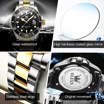 OLEVS Luxury Watches for Men Big Face Stainless Steel Business Dress Analog Quartz Watch with Day Waterproof Luminous Mens Wrist Watch