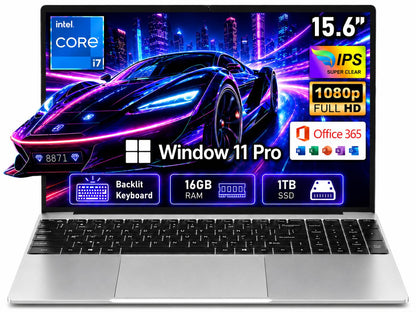 Gaming Laptop 2026,15.6 Inch Laptops Computer with 16GB RAM 1TB SSD,Intel Core i7(Up to 3.9GHz),Windows 11 Pro & Office Included,Backlit Keyboard,Portable Laptop for Gaming College Student Business