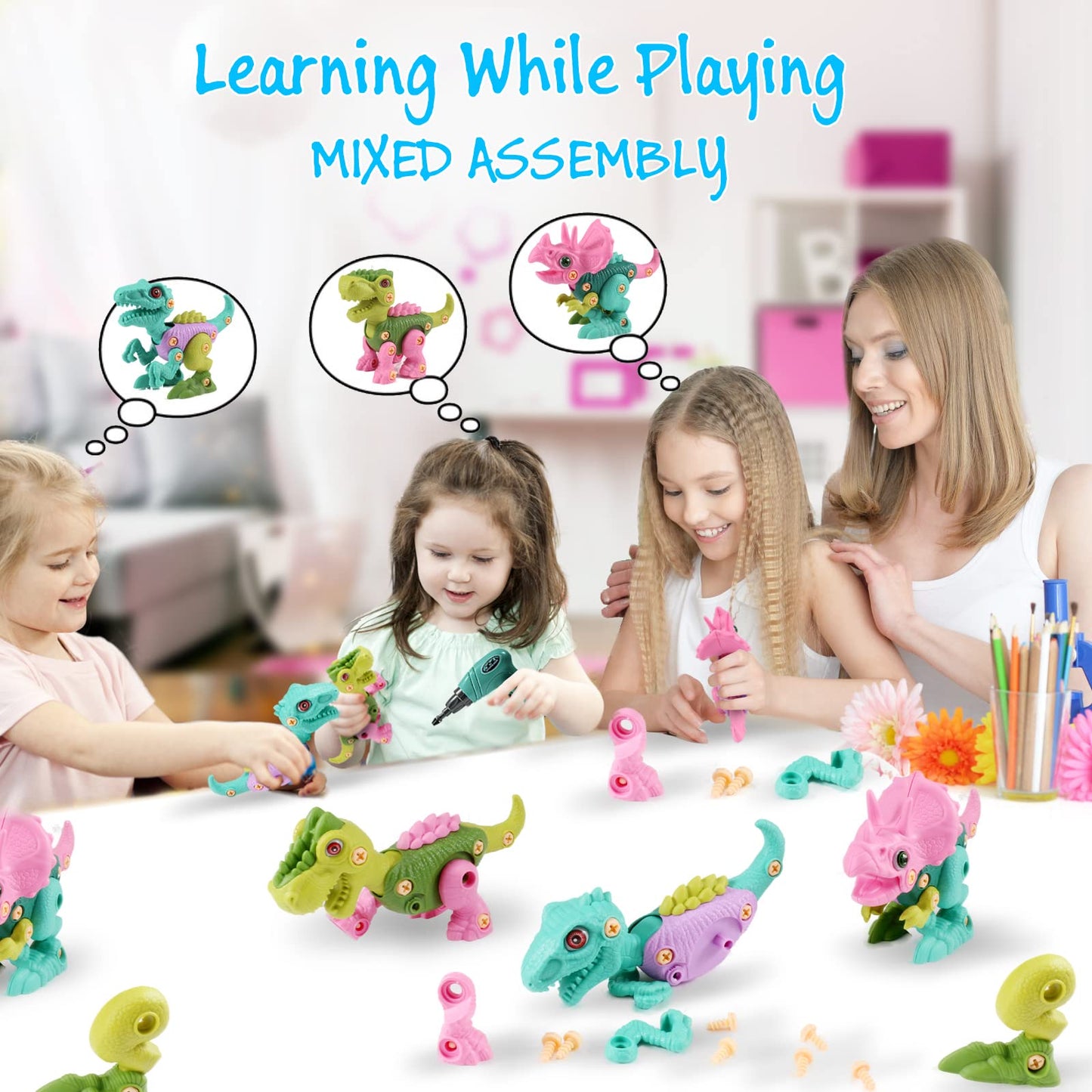 Dinosaur STEM Toys for Kids 3-5, Take Apart Dinosaur Toys with Electric Drill, Educational Building Toy & Construction Set, DIY Christmas Birthday Gifts for 3 4 5 6 7 8 Years Old Boys and Girls