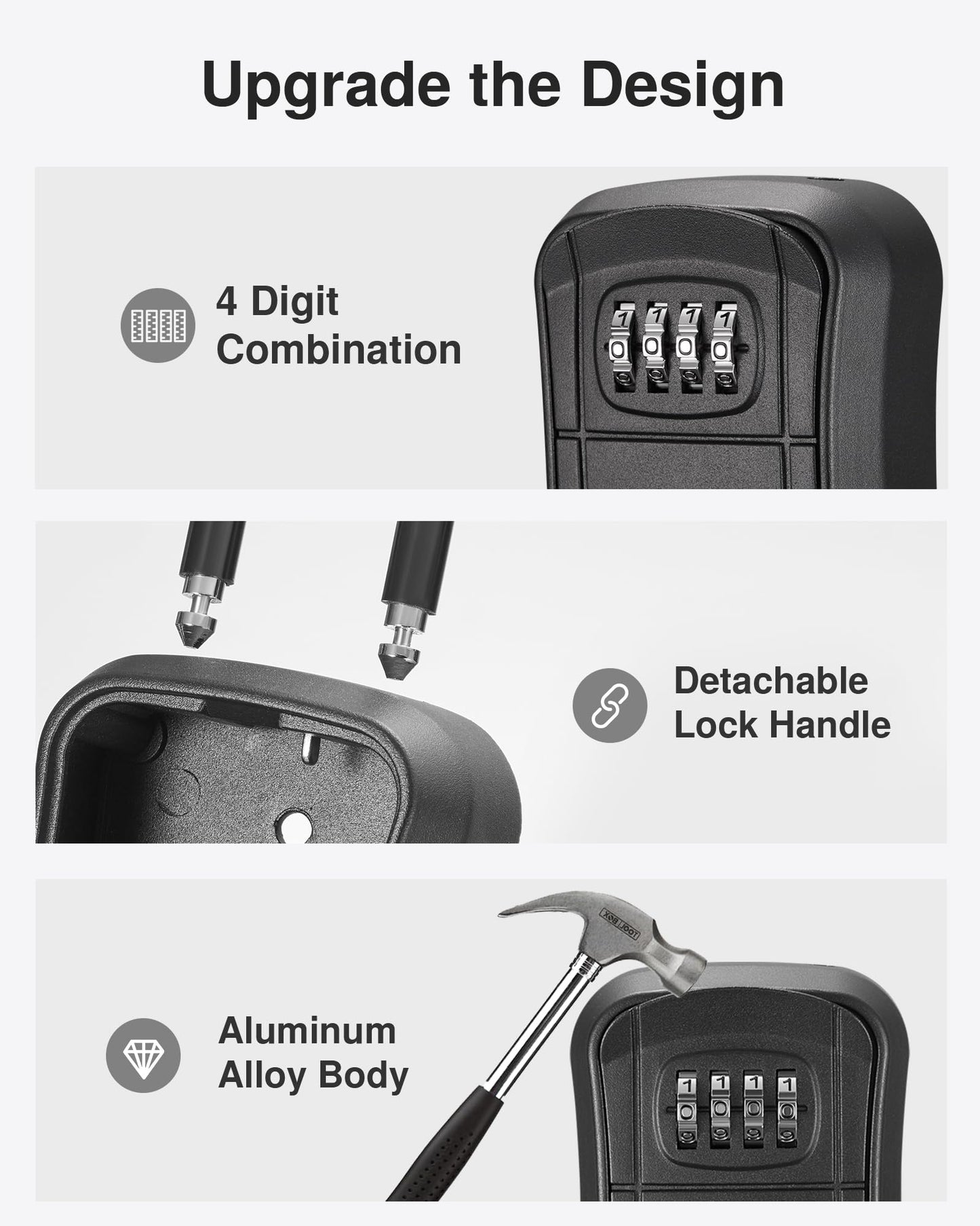 Puroma Key Lock Box, Portable Combination Lockbox Wall-Mounted Key Storage Box for House Keys, Resettable Code Safe Security Lock Box for Home, Office, Apartment Spare Key Storage (1 Pack, Gray)