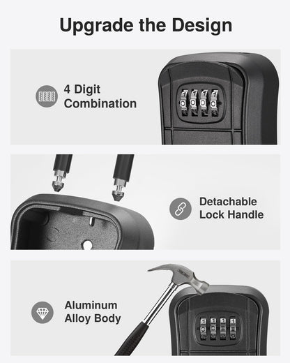 Puroma Key Lock Box, Portable Combination Lockbox Wall-Mounted Key Storage Box for House Keys, Resettable Code Safe Security Lock Box for Home, Office, Apartment Spare Key Storage (1 Pack, Gray)
