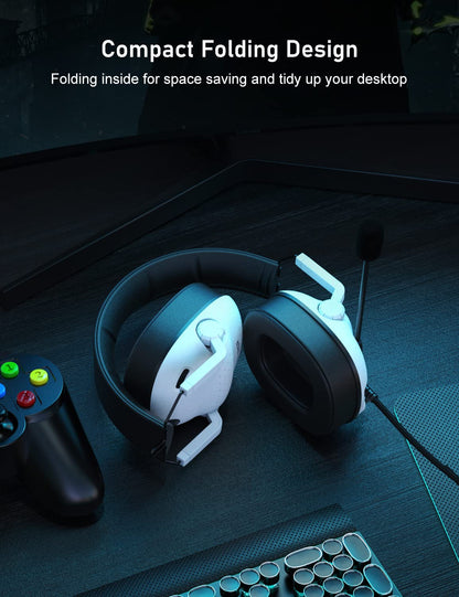 SENZER SG500 Surround Sound Pro Gaming Headset with Noise Cancelling Microphone - Soft Memory Foam Padding - Portable Foldable Headphones for PC, PS4, PS5, Xbox One, Switch - Black