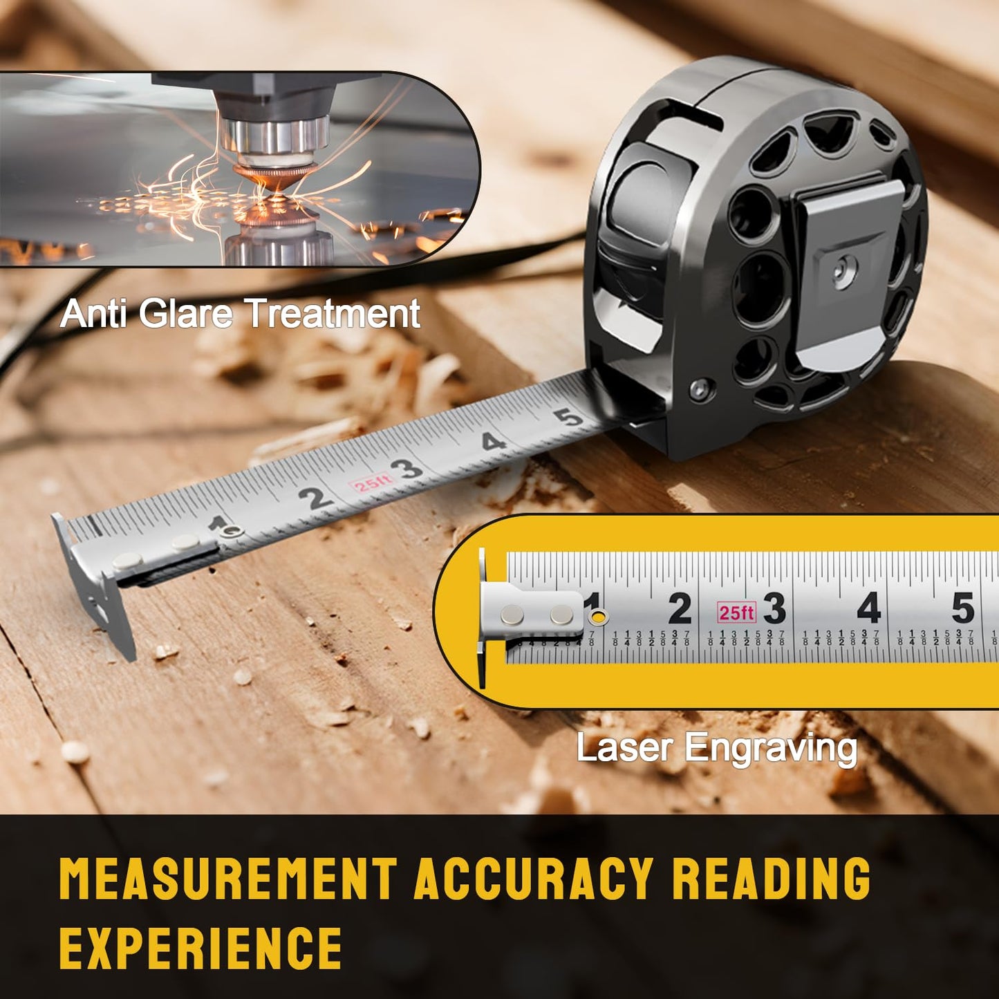 STEELITE Tape Measure 25'FT Stainless Steel Waterproof & Rustproof Retractable Measuring Tape with Hollow Design Carbon Fiber