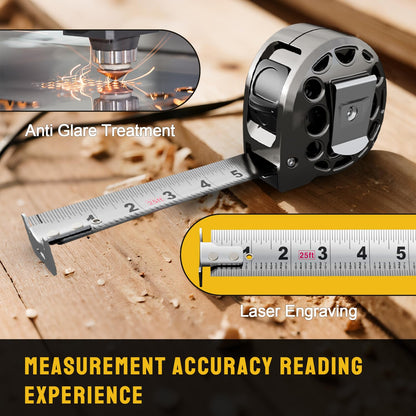STEELITE Tape Measure 25'FT Stainless Steel Waterproof & Rustproof Retractable Measuring Tape with Hollow Design Carbon Fiber
