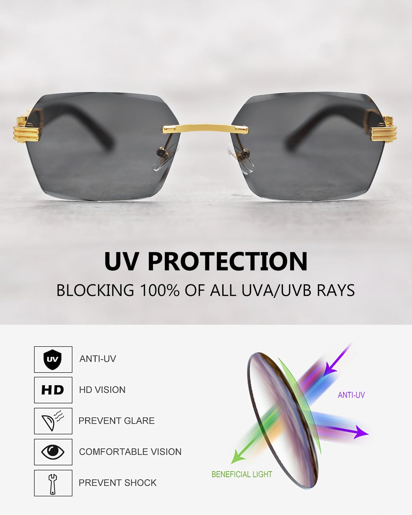 Pro Acme Rimless Rectangle Sunglasses for Men Women Hexagon Shade Eyewear Frameless y2k Glasses