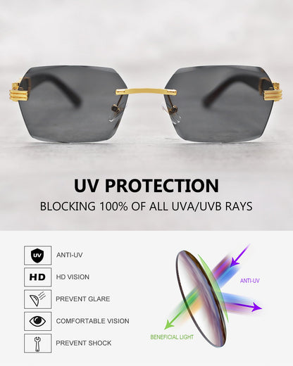 Pro Acme Rimless Rectangle Sunglasses for Men Women Hexagon Shade Eyewear Frameless y2k Glasses