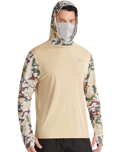 FISHEAL Men's Performance Fishing Hoodie Shirt - UPF 50+ UV Sun Protection Long Sleeve Shirts with Mesh Face Mask