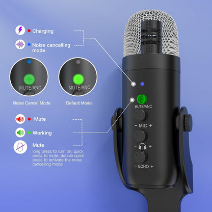 ZealSound Podcast Microphone for PC, Noise Cancellation USB Mic with Gain, Volume Adjustment & Mute Button, Monitoring & Echo, for YouTube, TikTok, Podcasting, Streaming, iPhone, iPad, Android, Mac